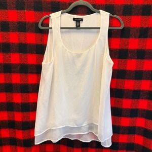 White House Black Market Quiet Luxury White Layered Chiffon Split Back Tank M